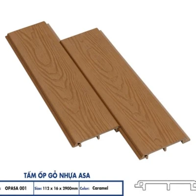Tấm ốp gỗ nhựa ASA 1 sóng màu Sandal Wood