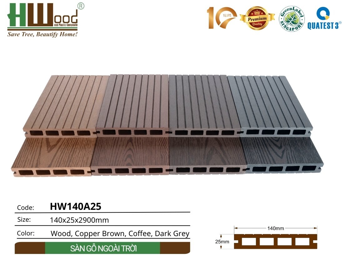 Sàn gỗ ngoài trời HW140A25