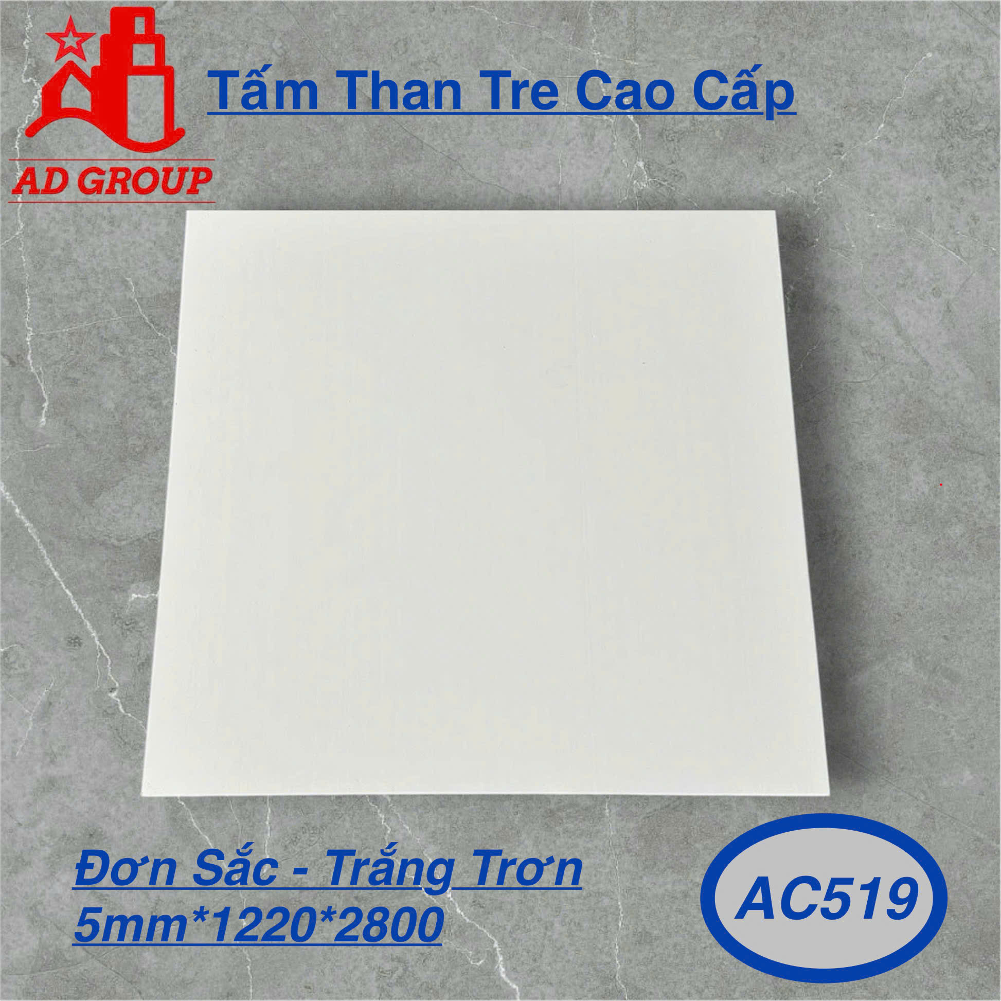 Tấm ốp than tre AC519 - Trắng Trơn
