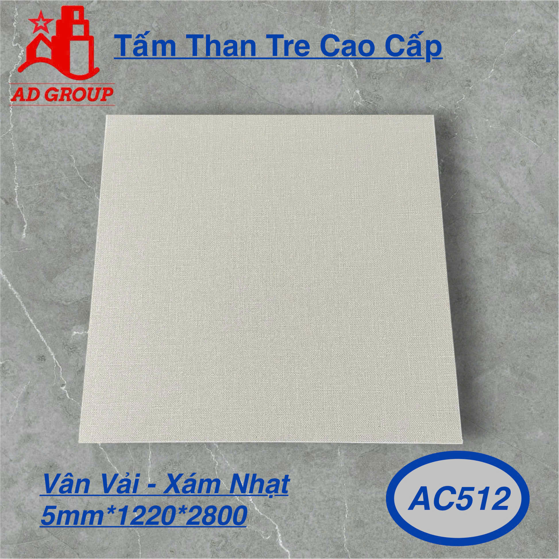 Tấm ốp than tre AC512 - Vân Vải - Xám Nhạt