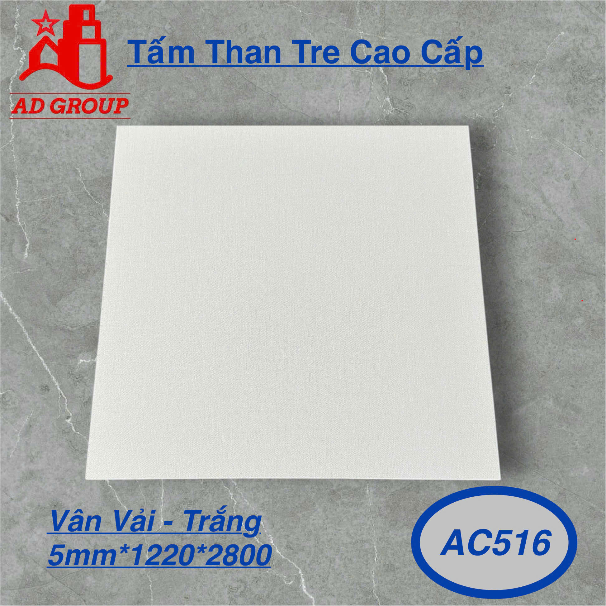 Tấm ốp than tre AC516 - Vân Vải - Trắng